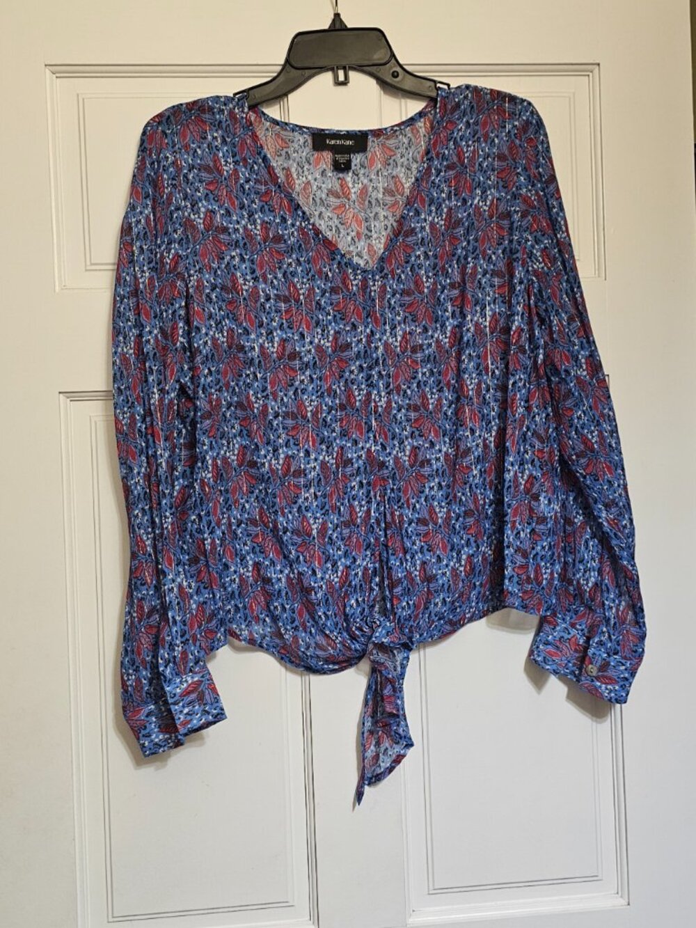 Karen Kane Sheer Blouse Tie Front Size L